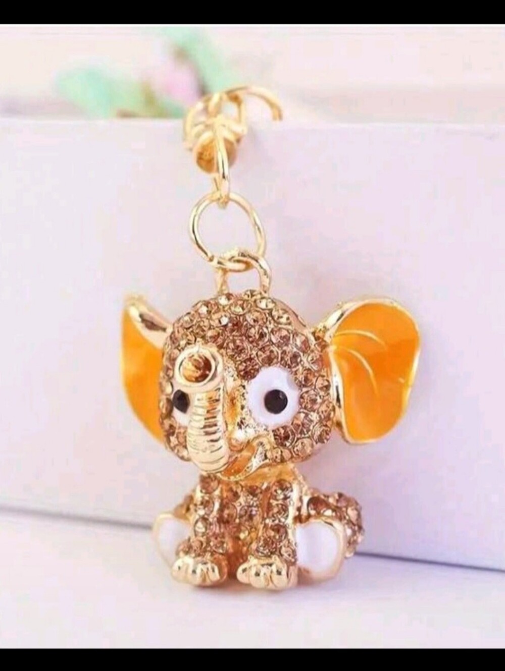 Cute Gold Elephant Charm Keychain - Gold and Orange